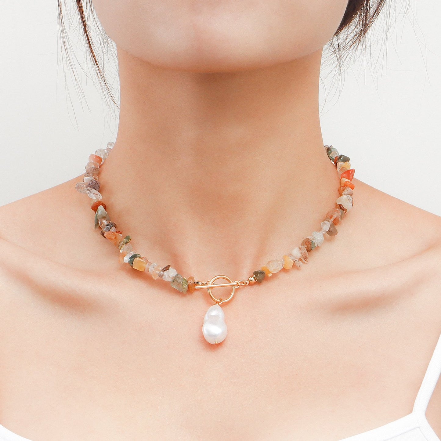 Jewelry Large Shaped Pearl OT Buckle Necklace Female Beach Simple Trend Color Turquoise Necklace
