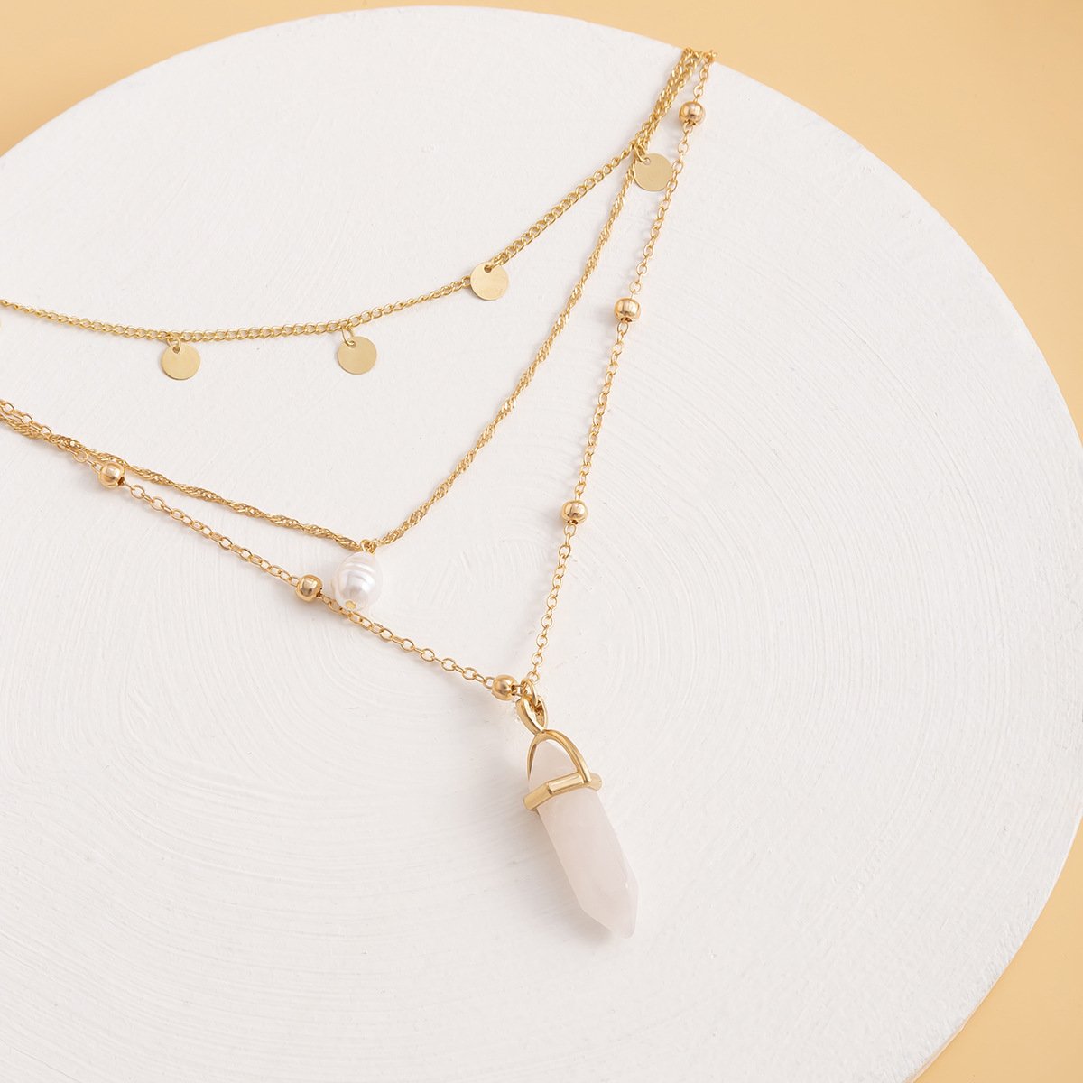 Jewelry Mix and Match Imitation Pearl Geometric Necklace Simple Sequin Tassel Imitation Crystal Column Multilayer Necklace