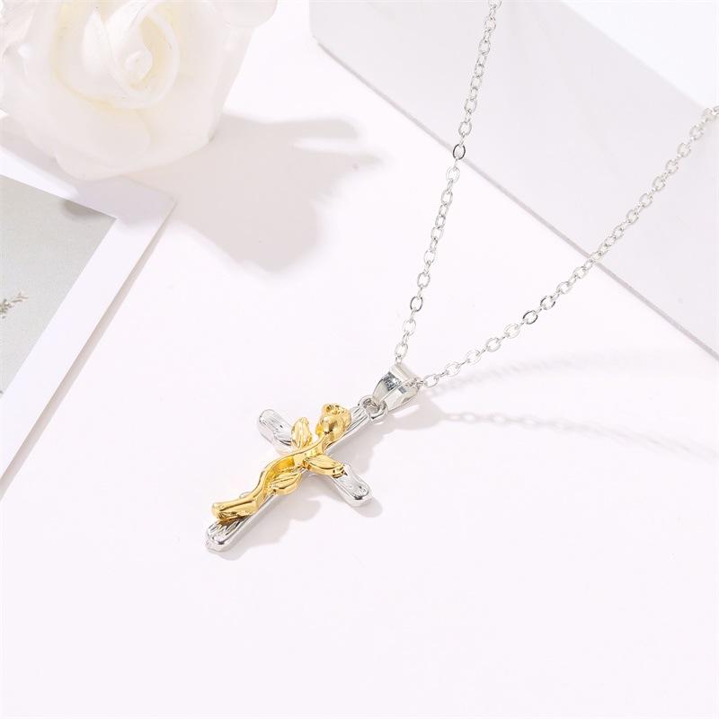 Vine Cross Necklace Retro Fashion Leaf Cross Necklace Men and Women Simple Necklace