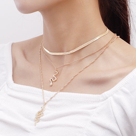 Jewelry retro pastoral multi-layer double snake pendant necklace female accessories y2k trendy cool necklace