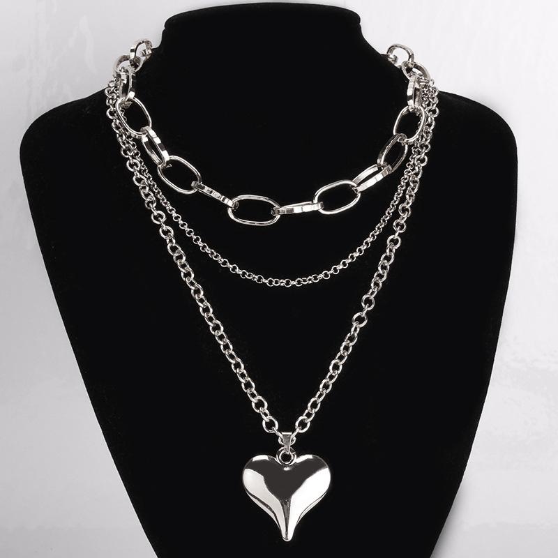 in Peach Heart Necklace Retro Heart Pendant Stacked Design Sense of Clavicle Chain Coat Sweater Chain