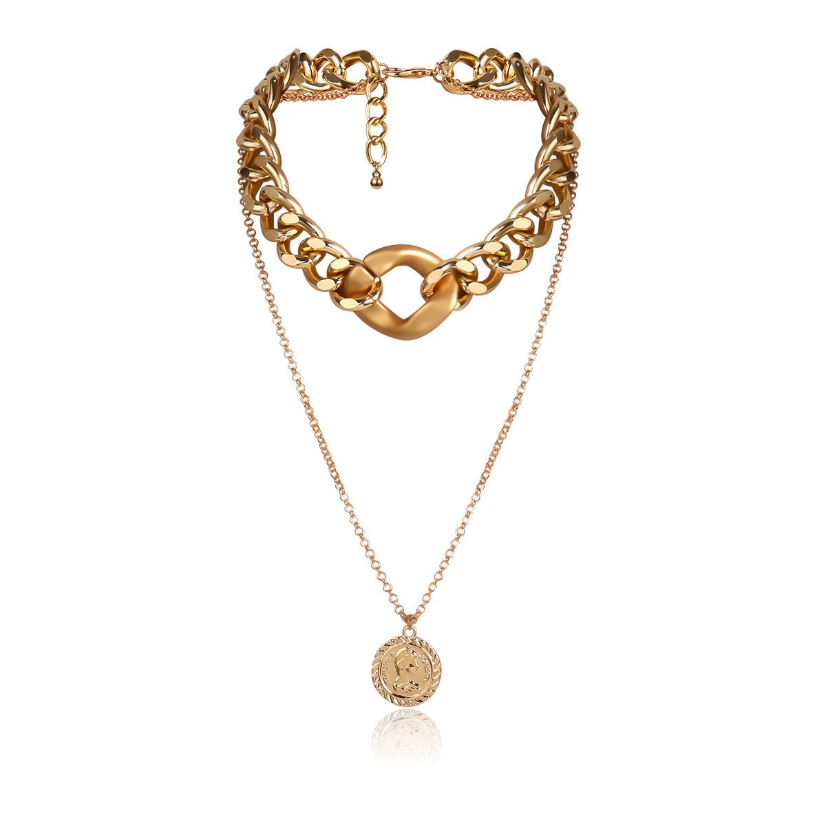 Jewelry Punk Personality Portrait Mashup Necklace Female Exaggerated Thick Chain Geometric Simple Necklace