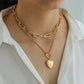 Jewelry ins personality heart-shaped pendant fashion metal exaggerated thick chain OT buckle multi-layer necklace