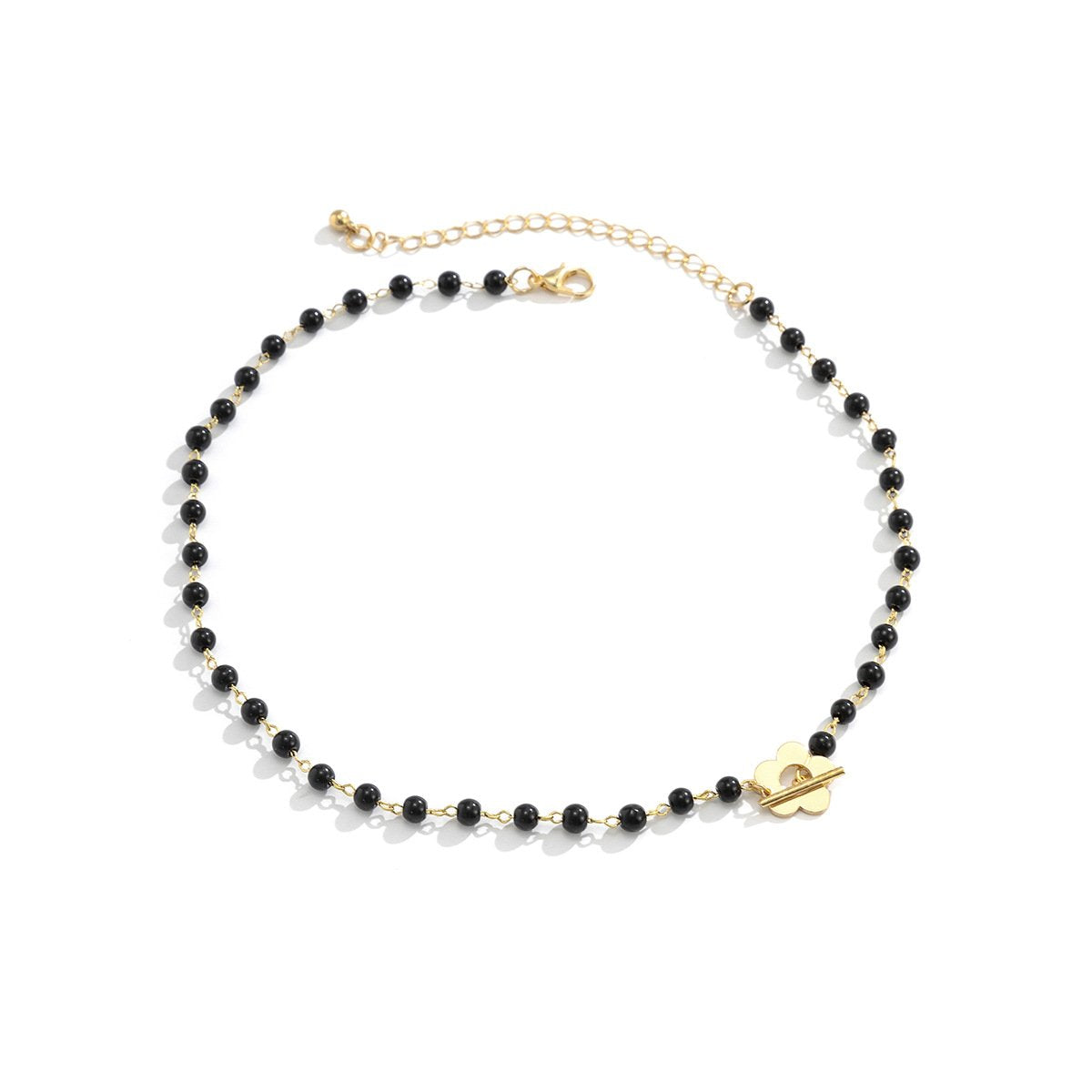 Jewelry Geometric Flower OT Buckle Metal Necklace Simple Black Beaded Clavicle Necklace Female