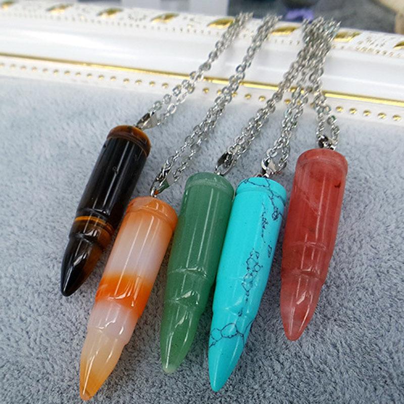 Personality Bullet Natural Stone Pendant Clavicle Chain Necklace Ethnic Necklace Jewelry Men's and Women's Clothing Accessories