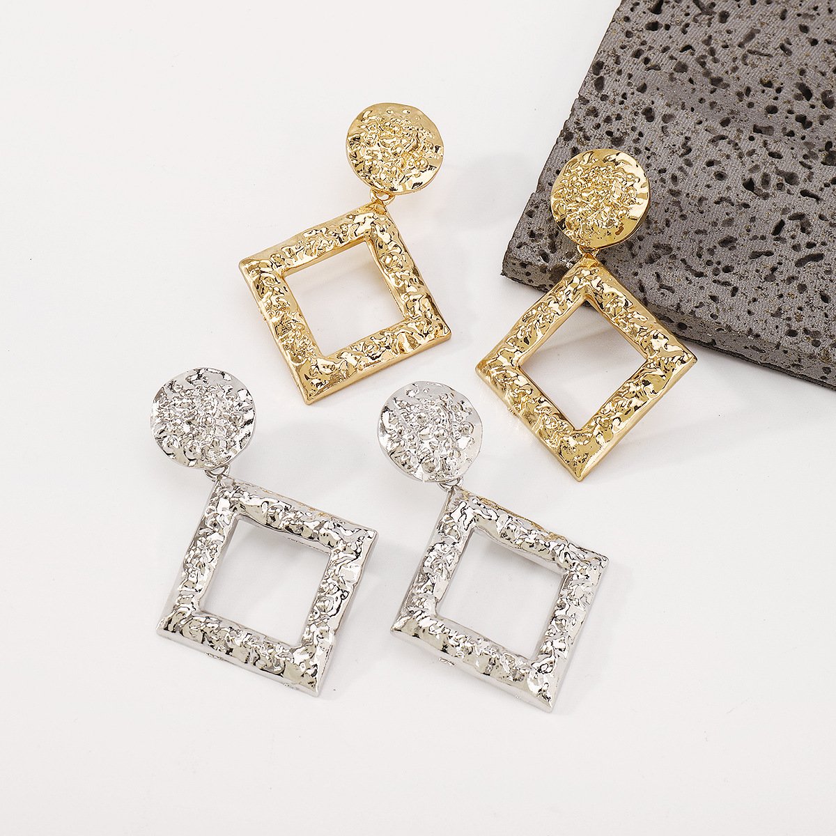 1463 supply earrings exaggerated metal heavy industry earrings square retro geometric texture earrings