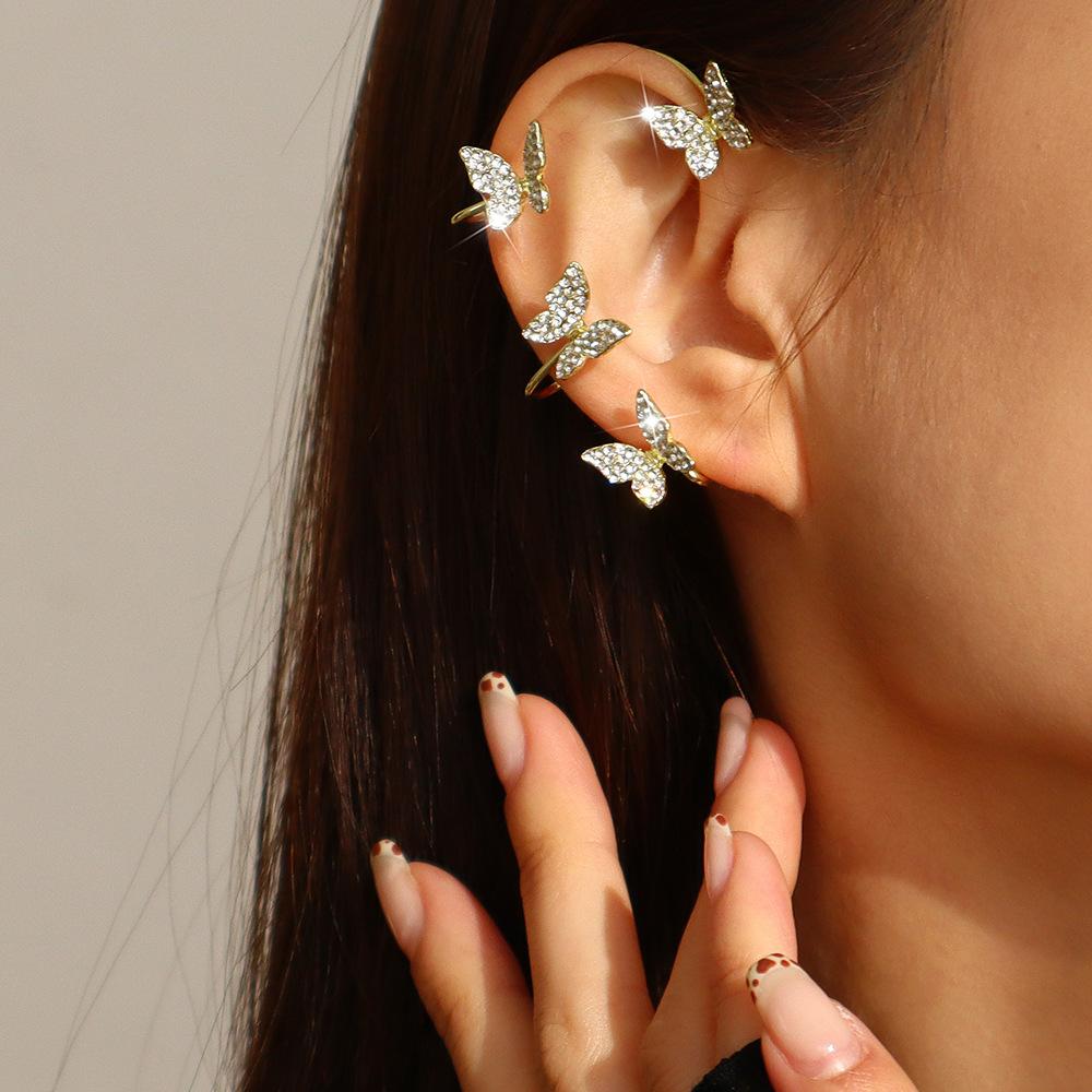 E125 Fairy Fashion Earrings Butterfly Micro-Inlaid No Pierced One-piece Earrings Niche Internet Celebrity Stud Earrings