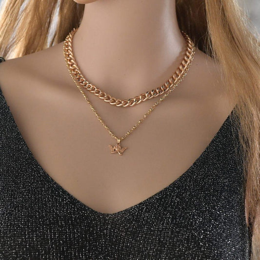 Jewelry Simple Exaggerated Punk Retro Trendy Fashion Butterfly Clavicle Necklace Fashion Double Layer