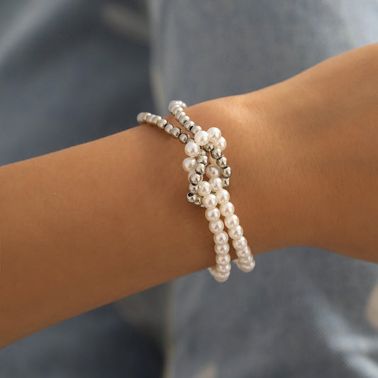 Ornament Simple Winding Cross Hand Decoration Creative Round Beads Imitation Pearl Stitching Beaded Bracelet Women