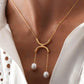 Jewelry Niche Design Pearl Tassel Necklace Female Simple Metal Semicircle Pendant Necklace