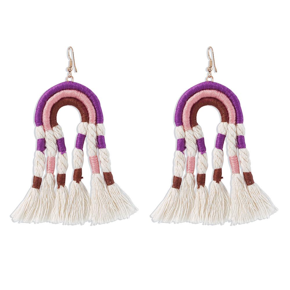 E991 Fashion Tassel Earrings Handwoven Personality Stud Earrings Bohemian Ethnic Rainbow Earrings