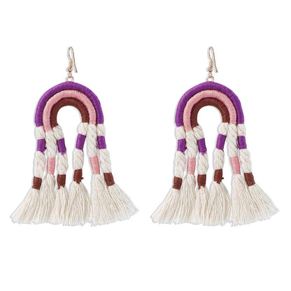 E991 Fashion Tassel Earrings Handwoven Personality Stud Earrings Bohemian Ethnic Rainbow Earrings