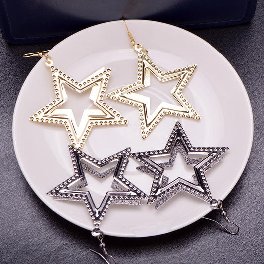 Fashion Double Hollow Frosted Star Earrings OL Star Ear Jewelry