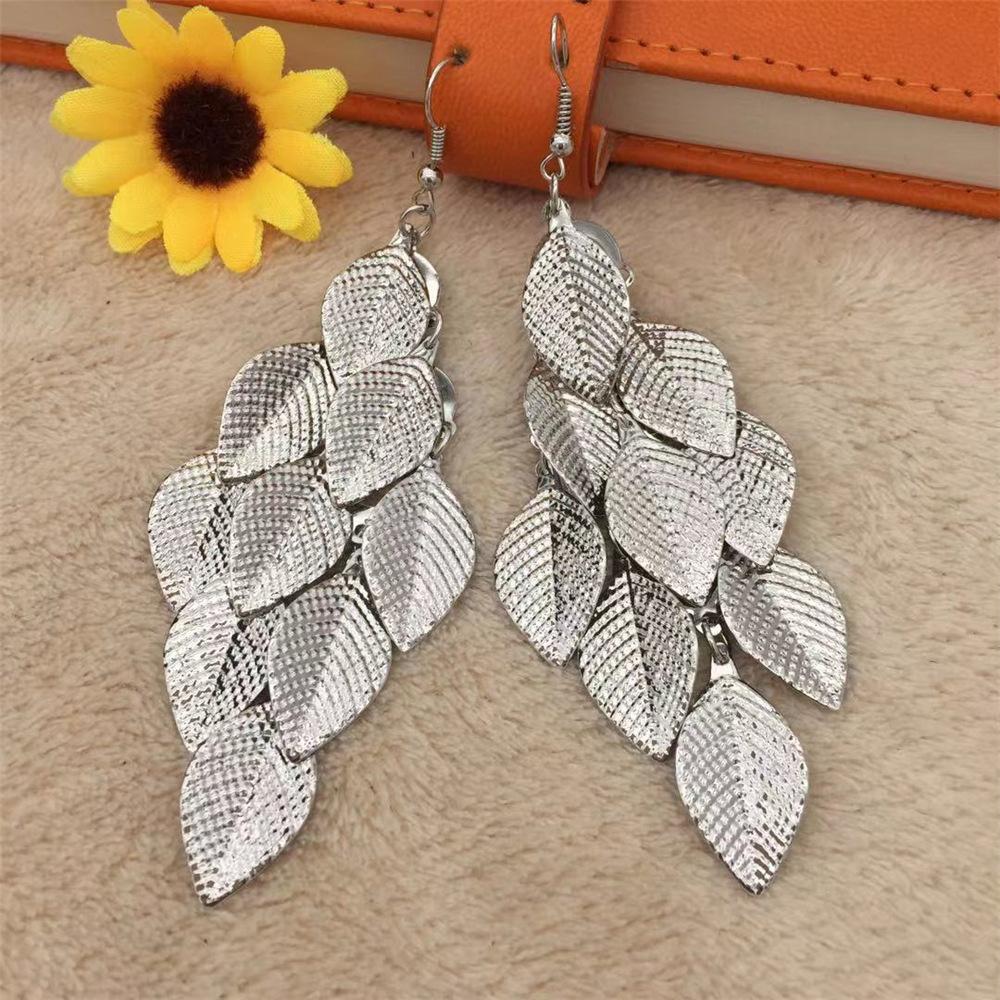 Textured Small Leaf Earrings Exaggerated Long Earrings Stud Earrings