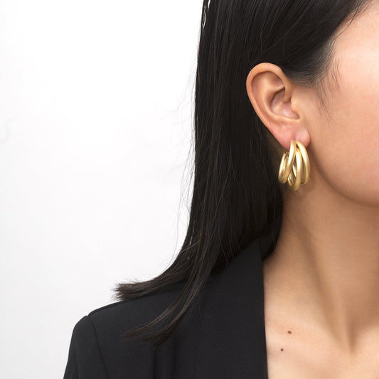 Jewelry multi-layer irregular metal hollow matte earrings retro C-shaped circle earrings earrings