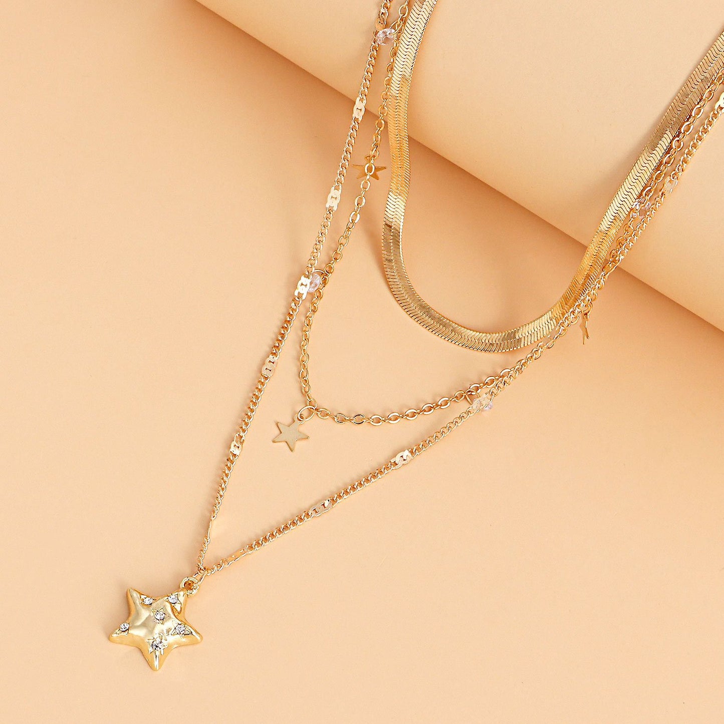 Jewelry golden five-pointed star pendant multi-layer necklace simple shiny zircon pendant necklace female
