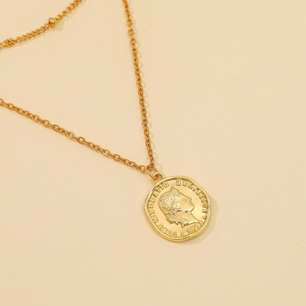 ins titanium steel jewelry portrait letter lettering coin pendant double layer stainless steel plated real gold necklace