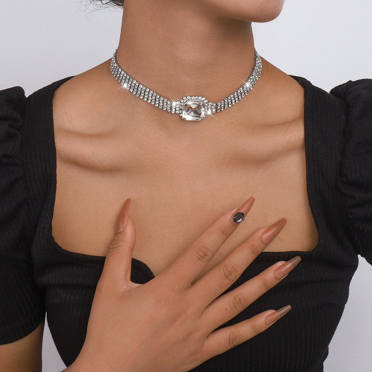 N1457 Light Luxury Claw Chain Necklace Personality Beam Neck Multilayer Diamond Necklace Dinner Party Party Necklace