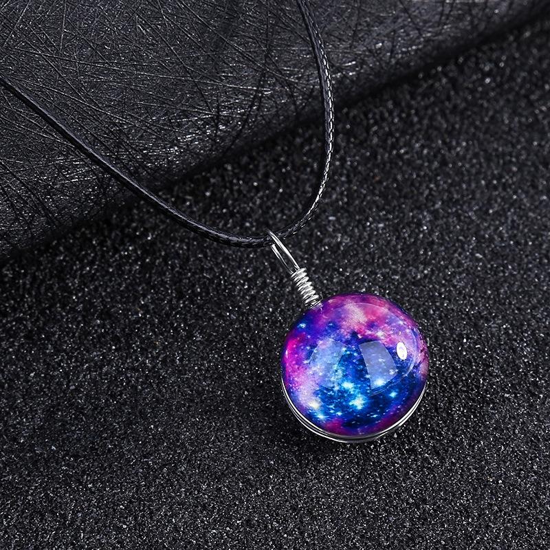 Double-sided glass ball luminous couple necklace Harajuku universe fantasy starry sky gemstone pendant jewelry