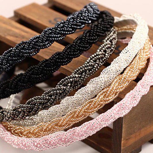 Fashion Beaded Crystal Twist Headband Exquisite Fine Pearl Headband Hair Jewelry Headwear Female