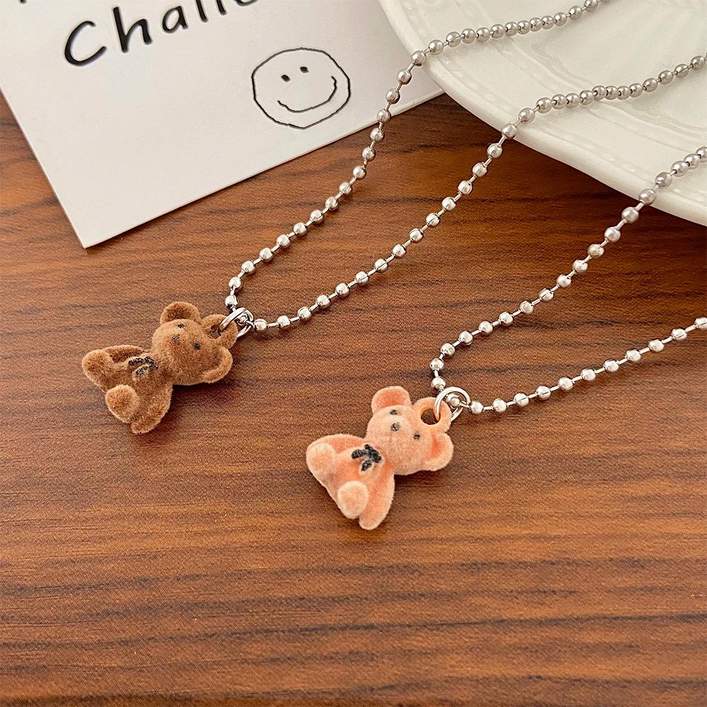 Cute Plush Bear Necklace Female Ins Hip Hop Cartoon Cool Bear Pendant Clavicle Chain Trendy Necklace