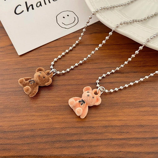 Cute Plush Bear Necklace Female Ins Hip Hop Cartoon Cool Bear Pendant Clavicle Chain Trendy Necklace