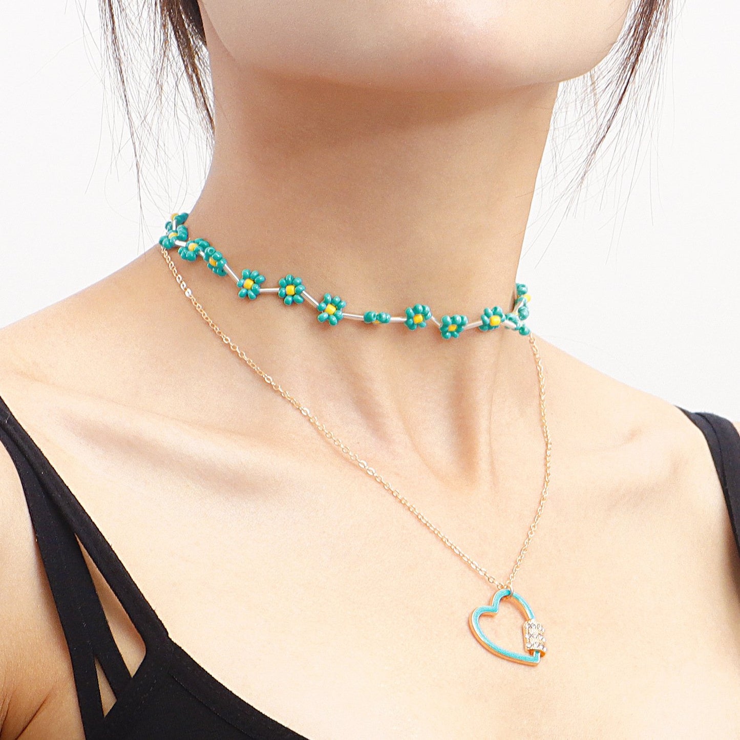 Jewelry Bohemian color rice beads daisy flower love pendant necklace female small fresh necklace