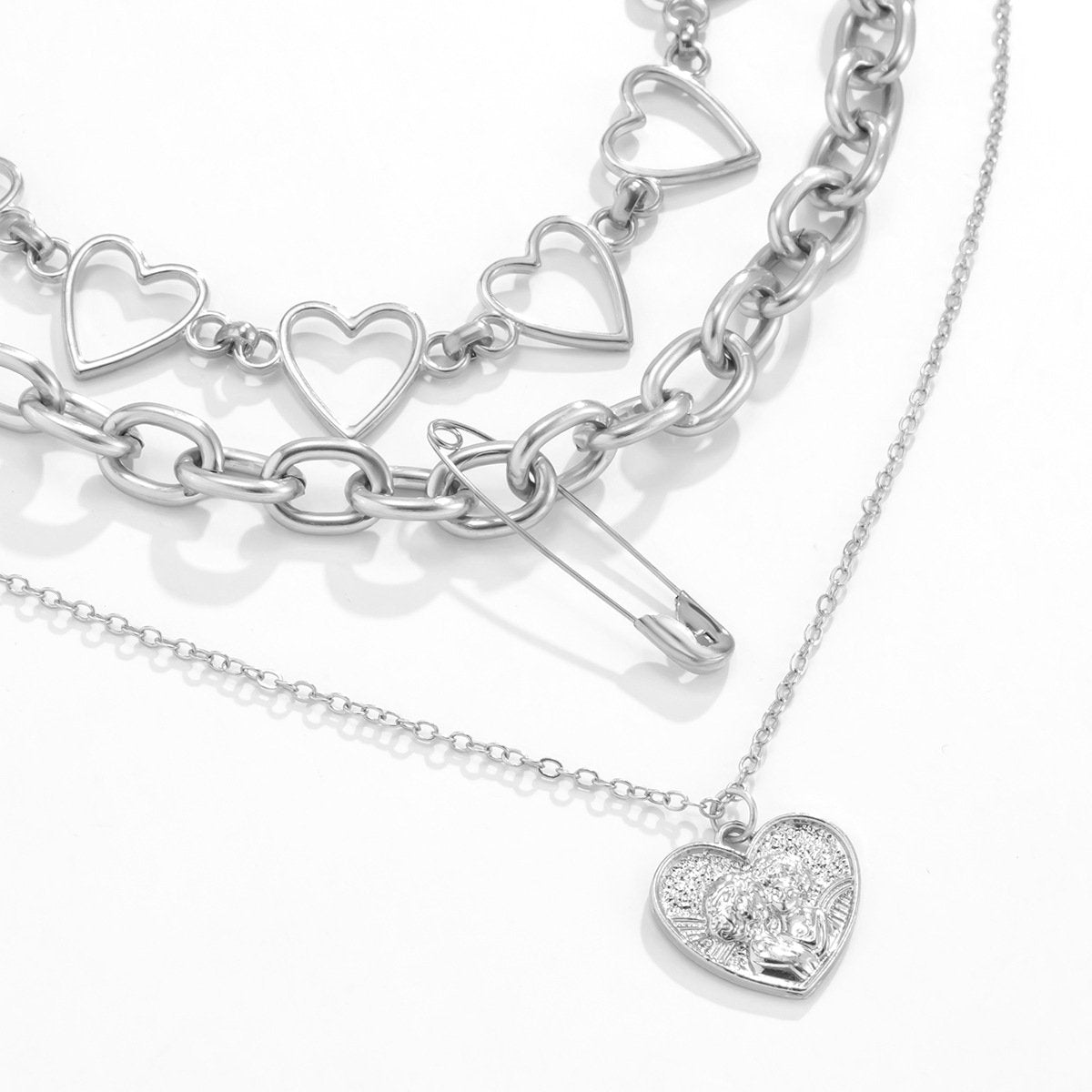 Jewelry Personality Trend Pin Chain Clavicle Necklace Hip Hop Retro Peach Heart Tag Necklace Female
