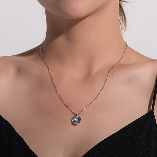 Jewelry micro-inlaid blue fantasy planet pendant necklace women's fashion full diamond temperament simple necklace