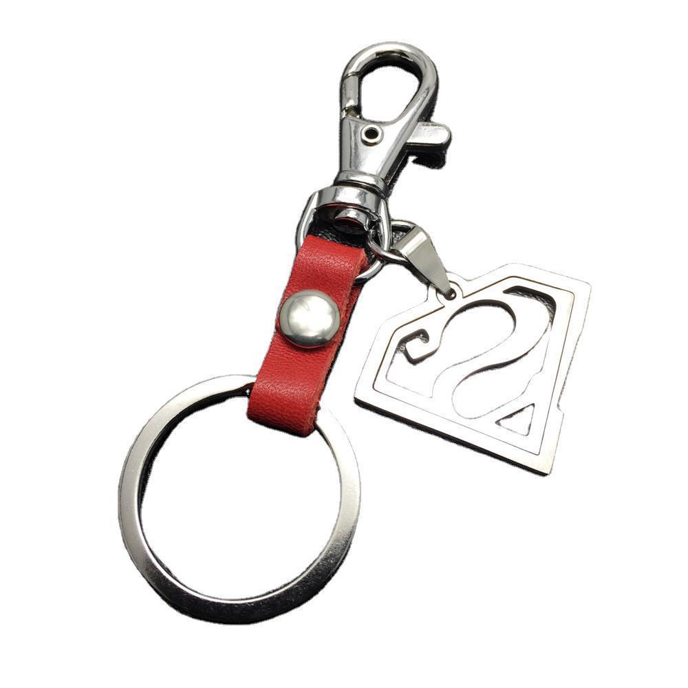 Game surrounding superman Superman logo double-layer stainless steel pendant leather keychain