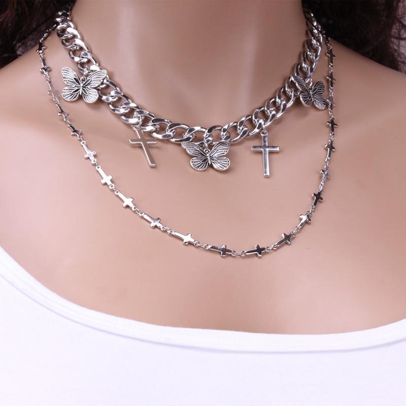 Accessories creative hip-hop necklace street style ins cross multi-layer suit necklace female