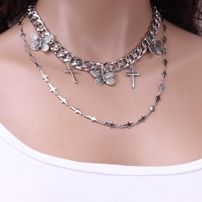 Accessories creative hip-hop necklace street style ins cross multi-layer suit necklace female