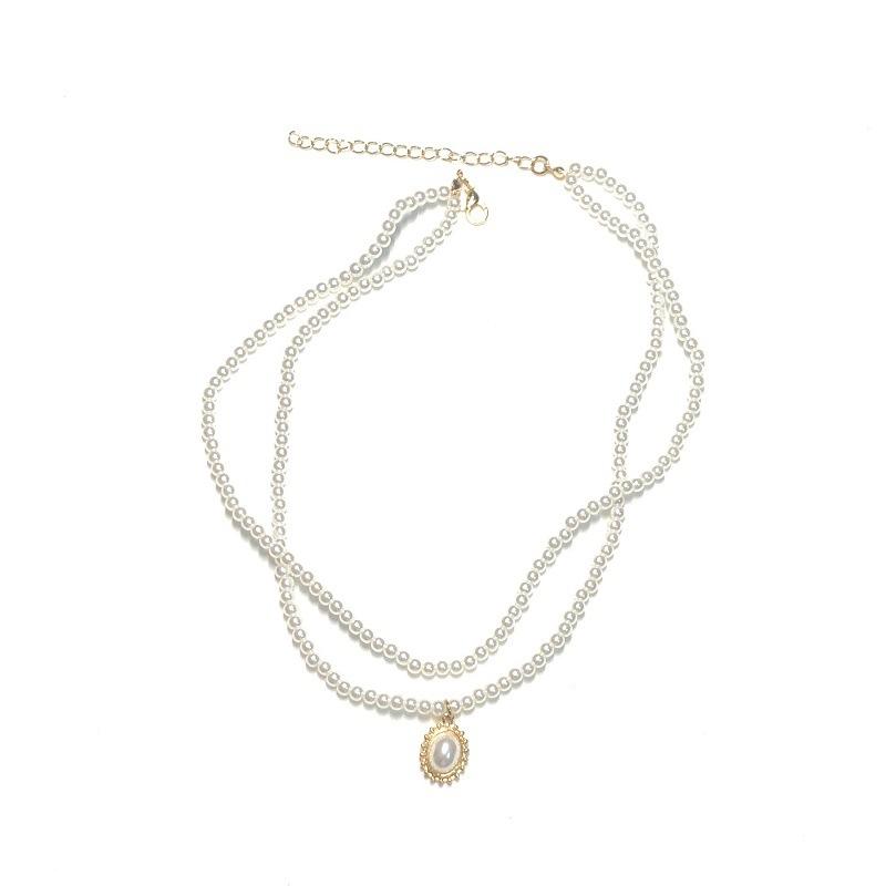 Retro Baroque Palace Necklace Double Layer Pearl Water Drop Necklace Fashion Clavicle Chain Neck Jewelry Women