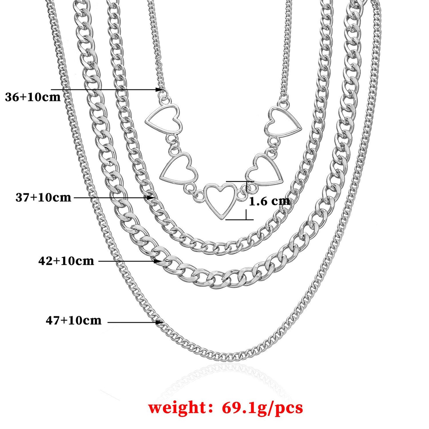 Jewelry Hip Hop Punk Chain Multilayer Necklace Fashion Simple Peach Heart Chain Necklace Women