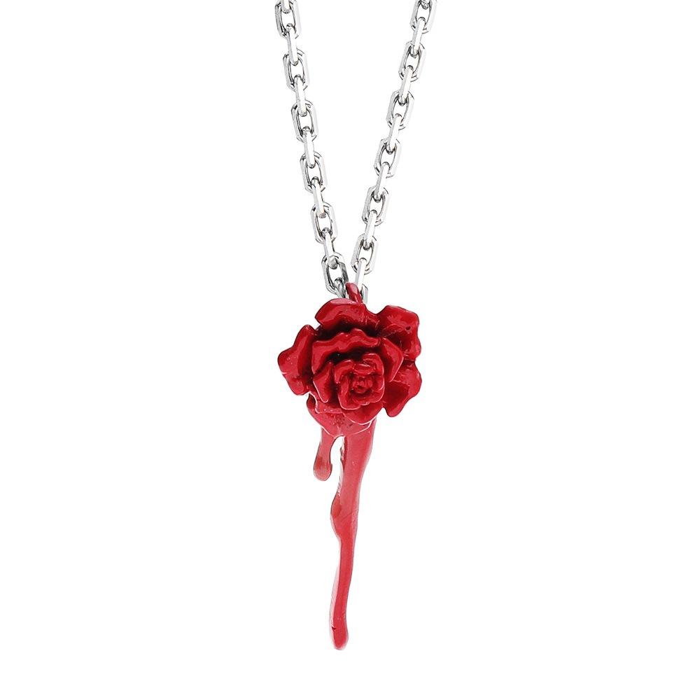 Ins dripping oil rose pendant collarbone chain retro fashion creative rose necklace gift for girlfriend