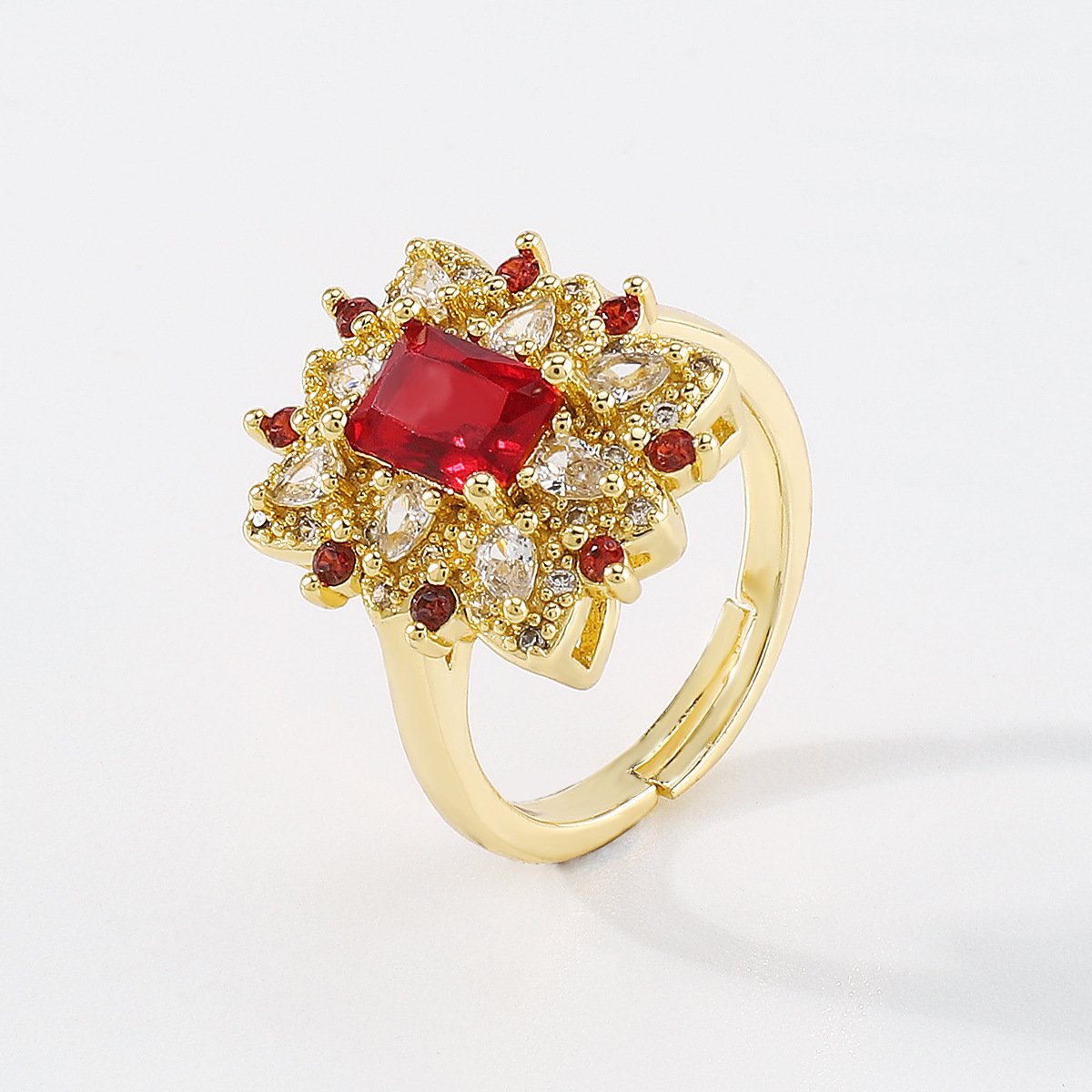 ZR153 Geometric Ring Female Net Red Atmosphere Retro Copper Zircon Square Palace Personality Ring