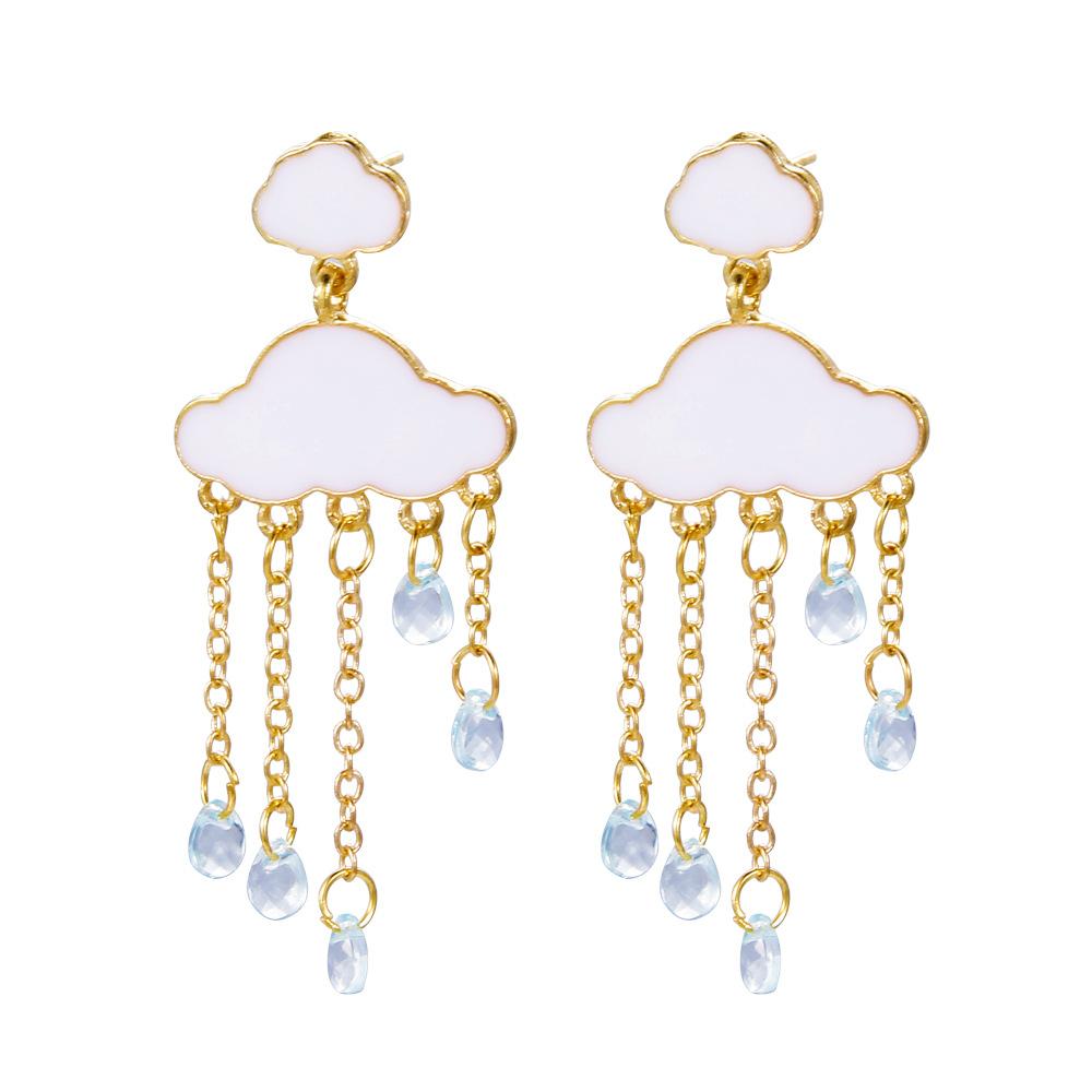 Simple creative zircon earrings ins cute white cloud earrings fashion temperament rhinestone earrings female