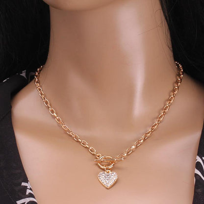 Ins Diamond Heart Necklace Women's Delicate Light Luxury Niche Design Feeling Peach Heart Clavicle Chain Sweet Cool Spice Girl Accessories