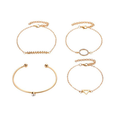 Fashion Set Bracelet Diamond Fishbone Leaf Triangular Bracelet Hollow Geometric Open Bracelet Four-piece Set