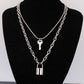 Necklace Jewelry Personality Double Bead Chain Lock with Key Necklace Female Alloy Chain Punk Hip-Hop Necklace
