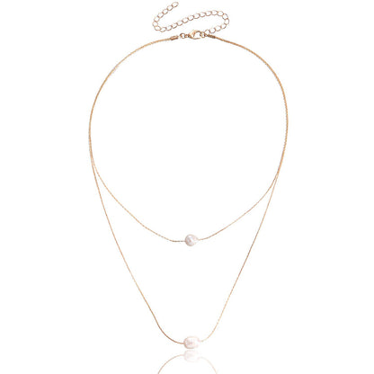 Jewelry Personality Double Layer Adjustable Thin Chain Pearl Pendant Necklace Female Simple Trend Necklace