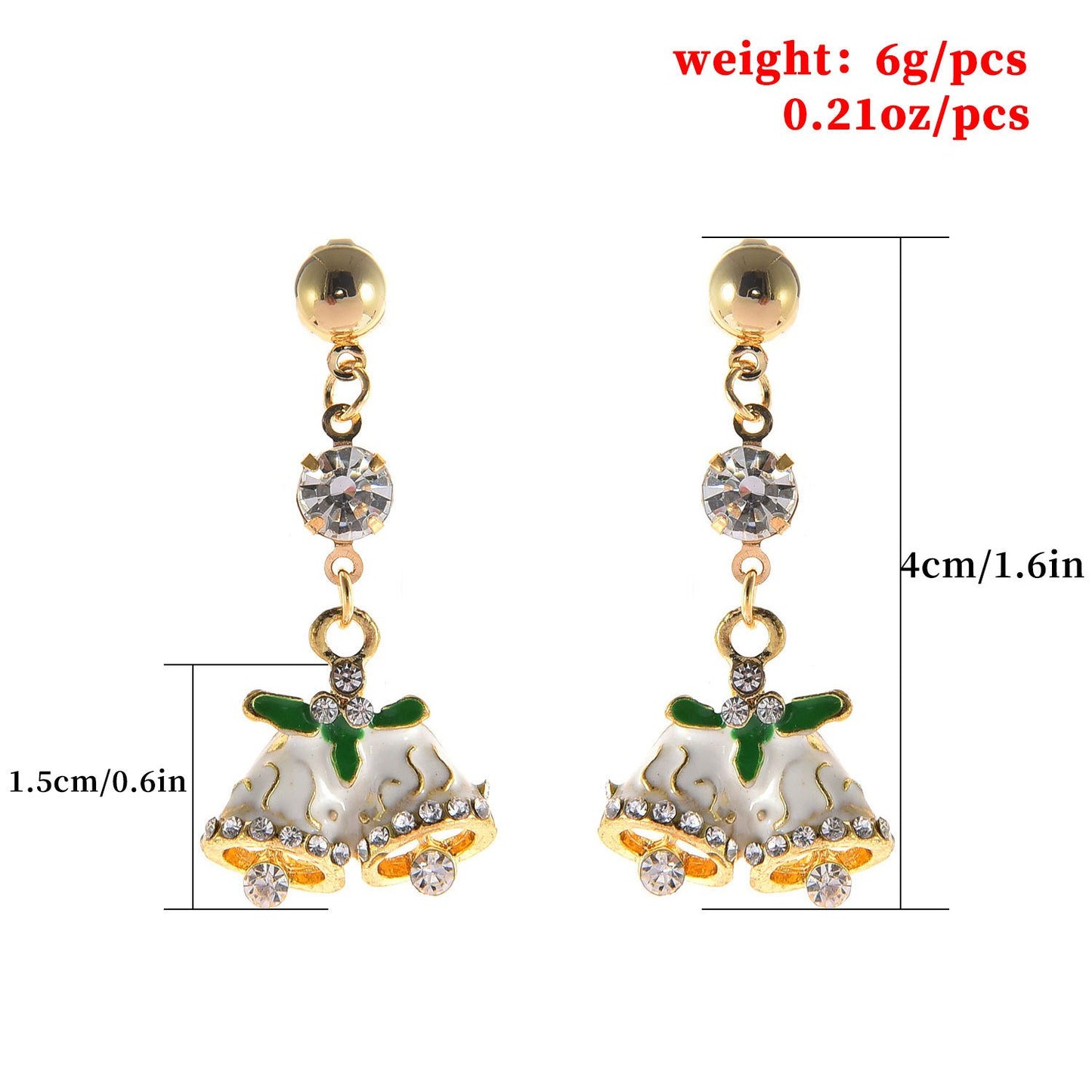 Jewelry Christmas Bell Shape Rhinestone Stud Earrings Fashion Ladies Christmas Gift Earrings Earrings