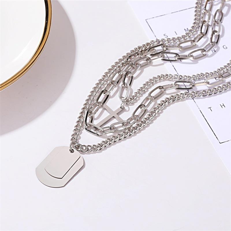 Fashion multi-layered sweater chain punk exaggerated cross necklace trendy street hip-hop three-piece necklace