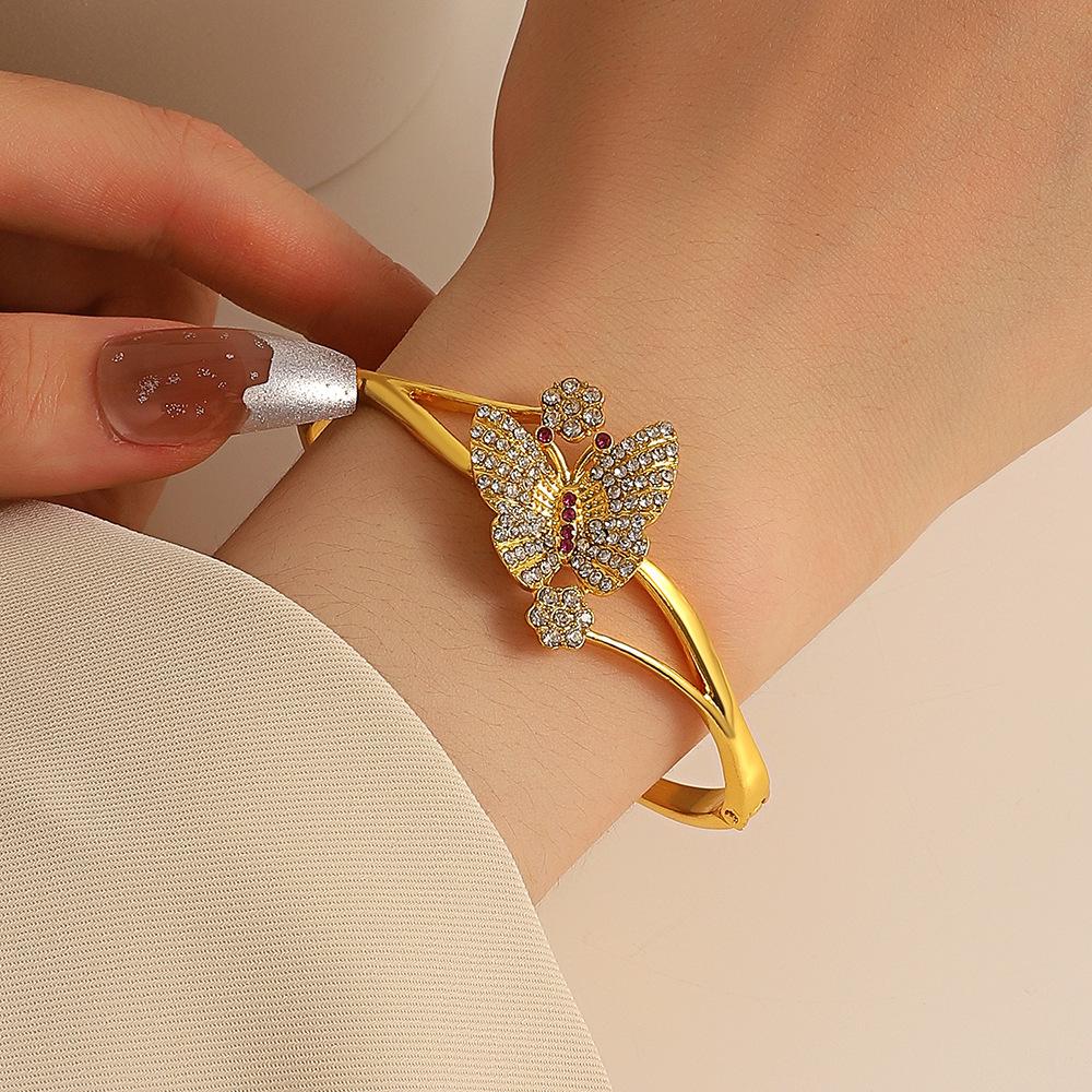Retro Full Diamond Butterfly Bracelet Female Ins Fashion Creative Niche Design Butterfly Love Flower Bracelet Girlfriend Jewelry