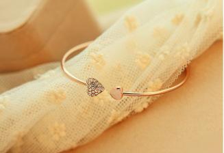 125 jewelry full diamond heart-shaped love bracelet opening gold-plated bracelet double peach heart bracelet female