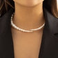 Jewelry French Vintage Metal Thin Chain Necklace Frosty Simple Imitation Pearl Beaded Collar