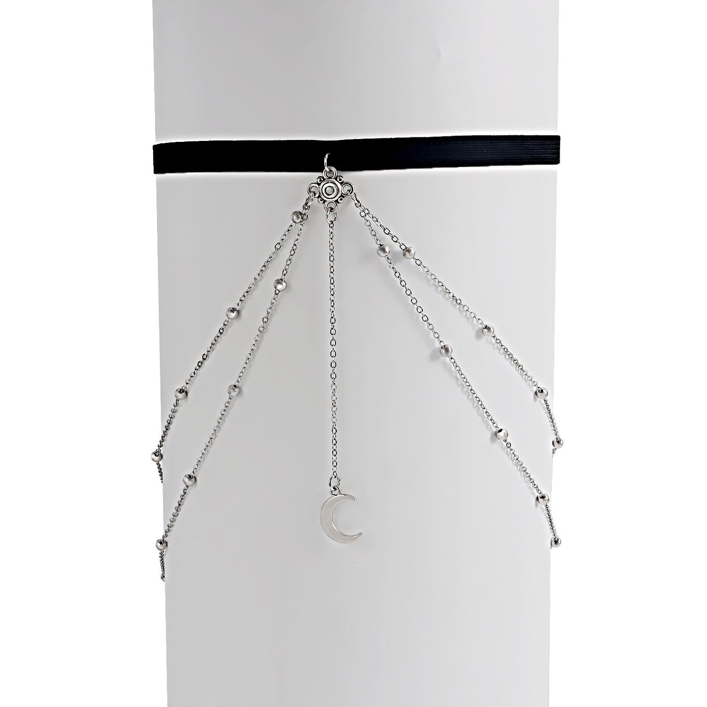 Jewelry Sexy Stretch Double Layer Ball Chain Body Chain Metal Crescent Moon Pendant Tassel Thigh Chain