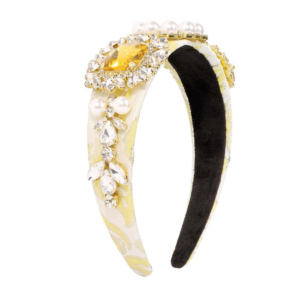 F3187 hair hoop wide-brimmed retro fashion imitation pearl hair accessories elegant temperament inlaid diamond head hoop