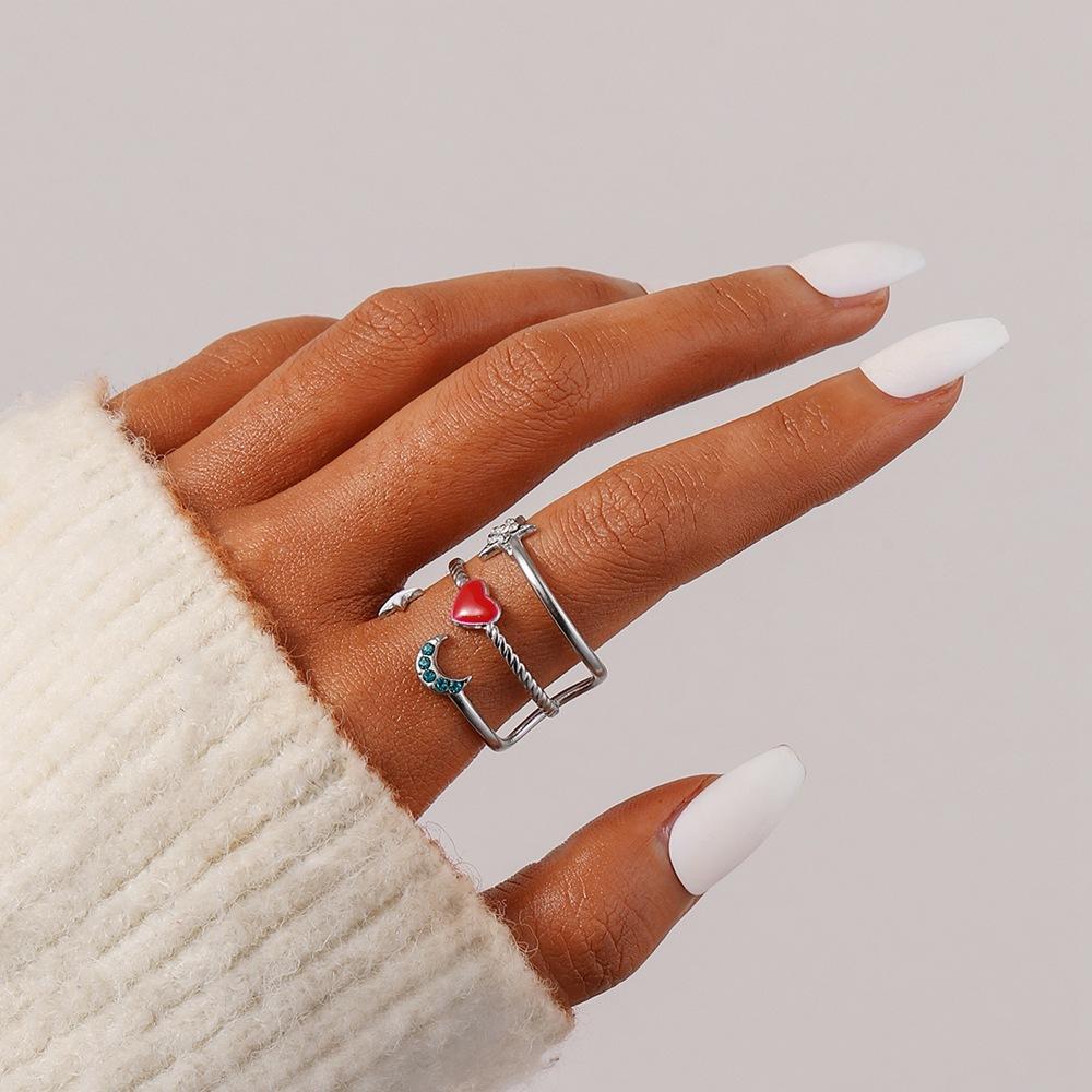 Trend fashion lady creative design stainless steel opening adjustable star moon love ring