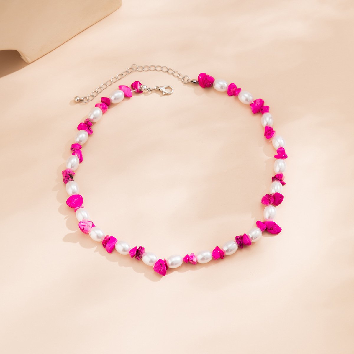 Jewelry ethnic niche imitation pearl simple necklace retro color beaded turquoise clavicle chain